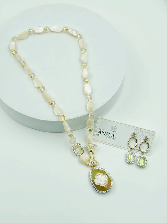 Celeste Royale - MOP Agate Marcasite Necklace Set