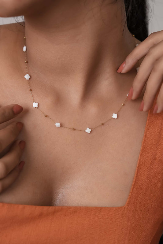 Clover Pearl Elegance Dainty Necklace