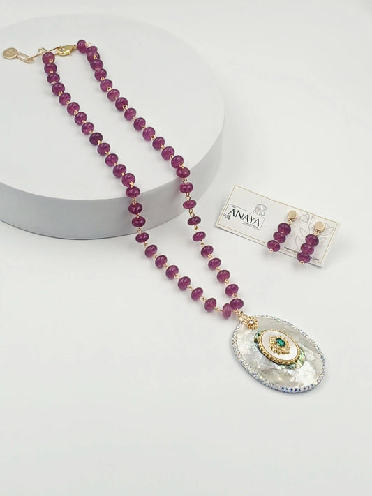 Coral Shell Pearl - MOP Pendant Necklace Set