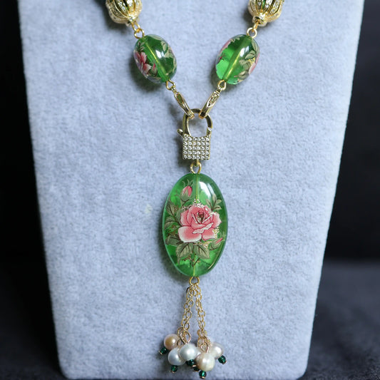 Onyx Floral Pendant Necklace