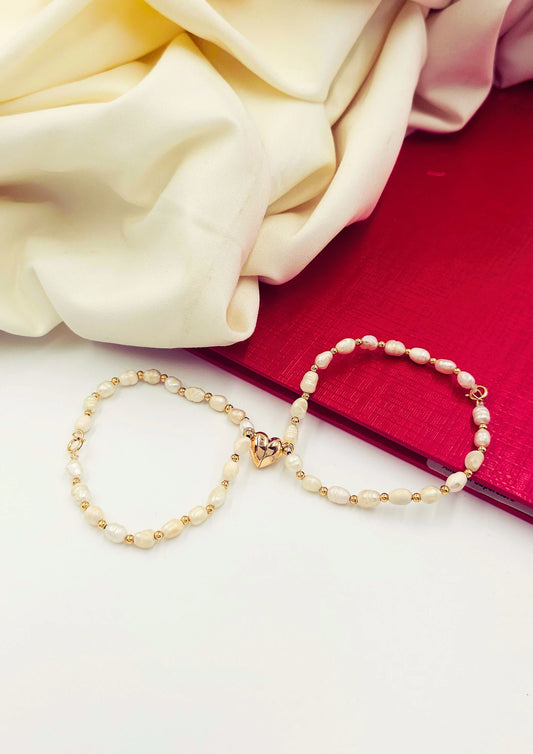 Magnetic Heart Fresh Water Pearl Bracelet Pair