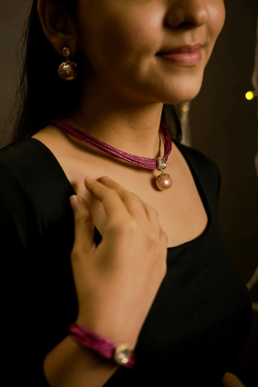 Mesh Wire Sterling Shell Pearl Pendant Set