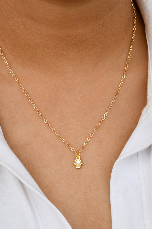 Mini Mother of Pearl (MOP) Hamza Chain Necklace
