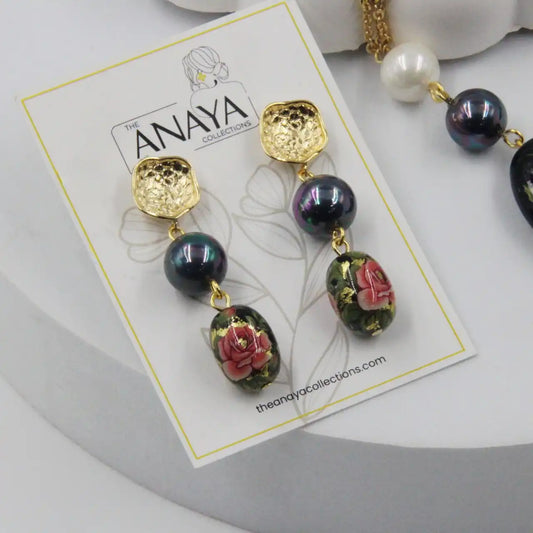 Eternal Bloom Japanese Decal Pearl Earrings