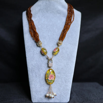 Onyx Floral Pendant Necklace