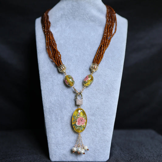 Onyx Floral Pendant Necklace