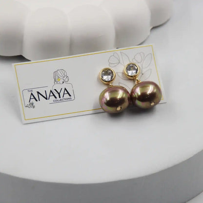 Uncut Shell Pearl Earrings with Diamond