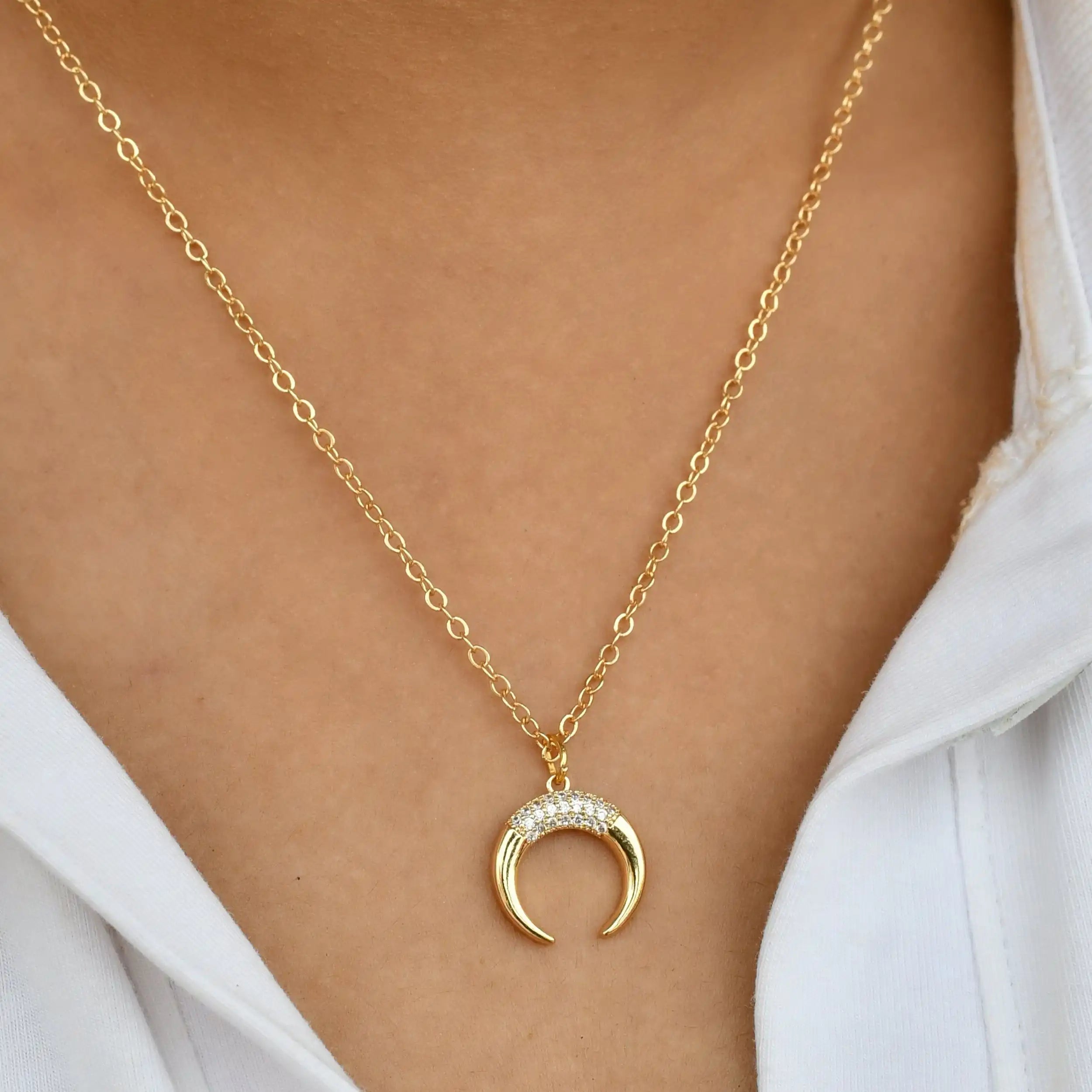 CZ Crescent Moon Pendant Chain