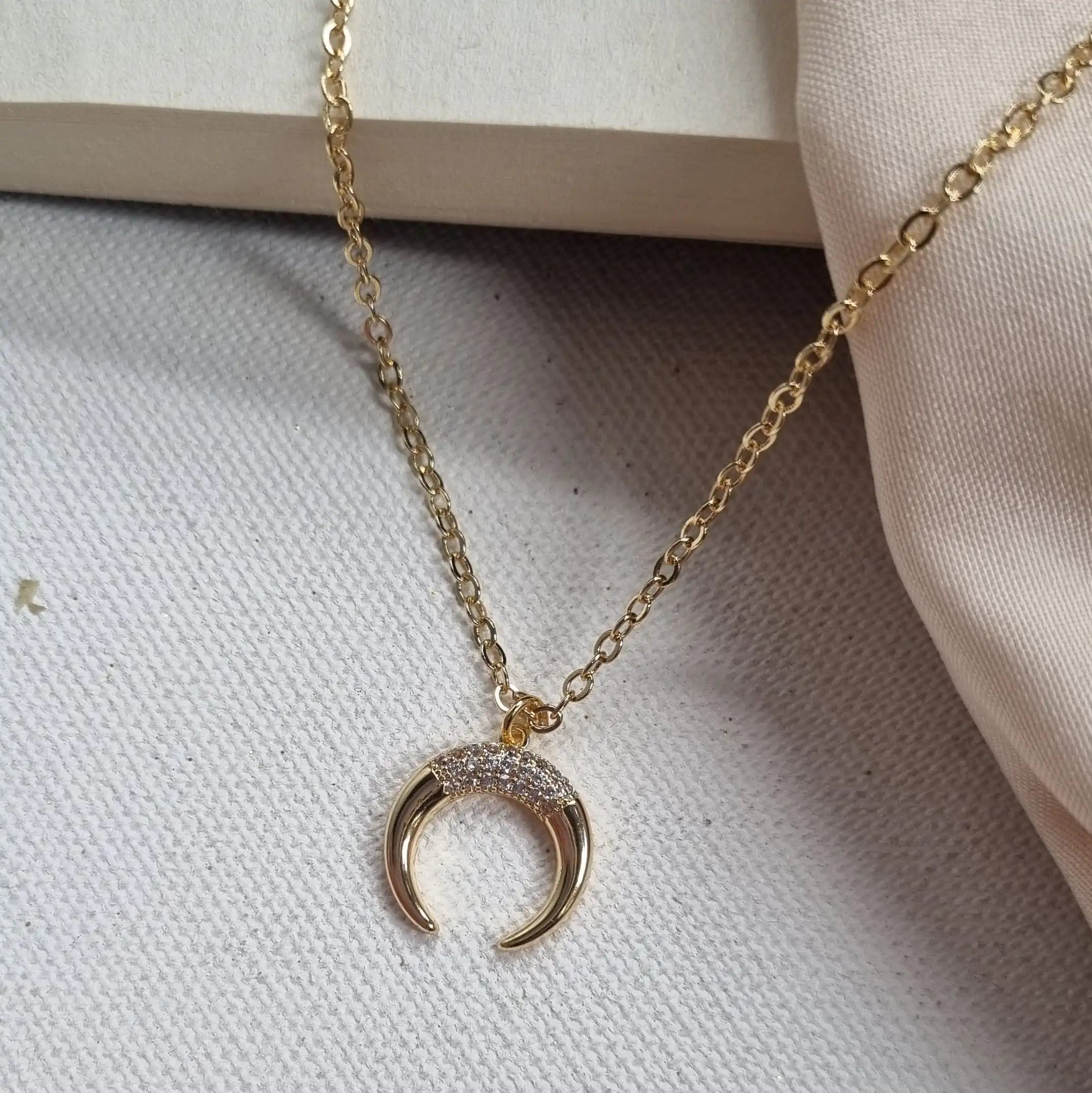 CZ Crescent Moon Pendant Chain