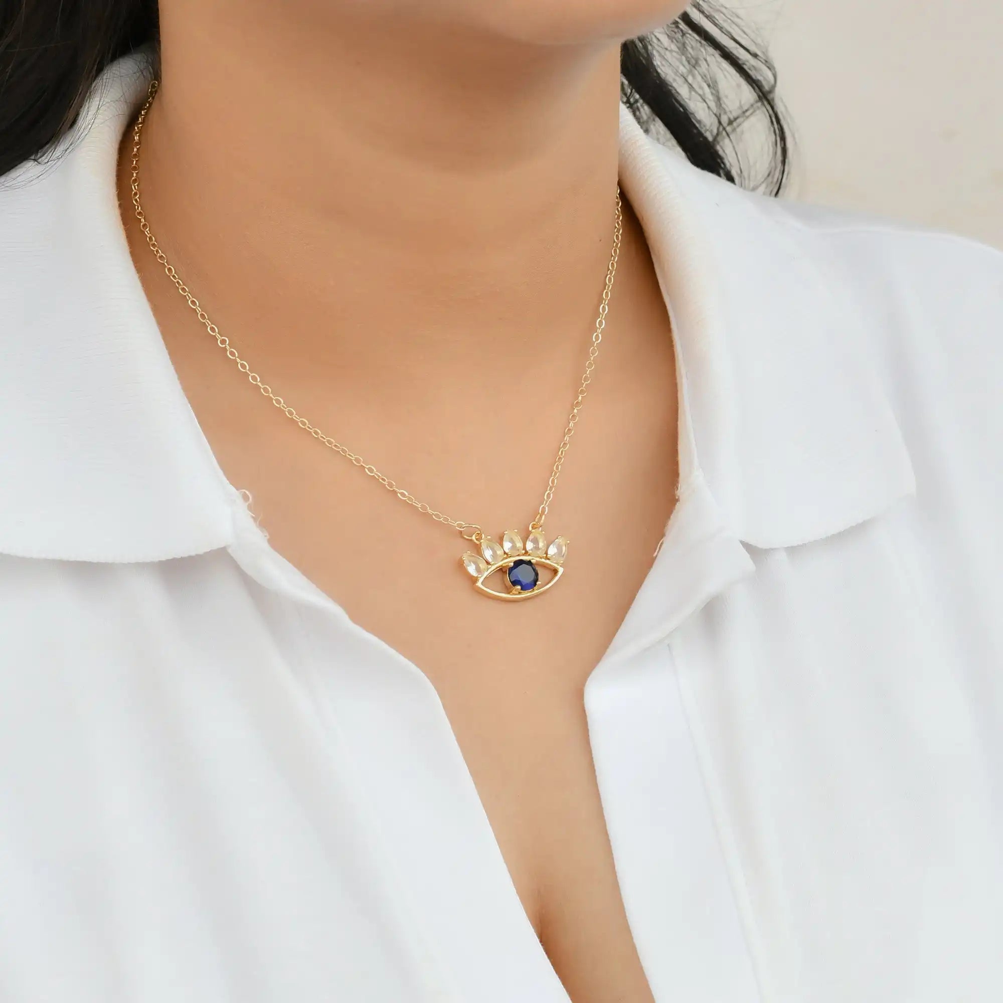 CZ Lashes Evil Eye Pendant Chain