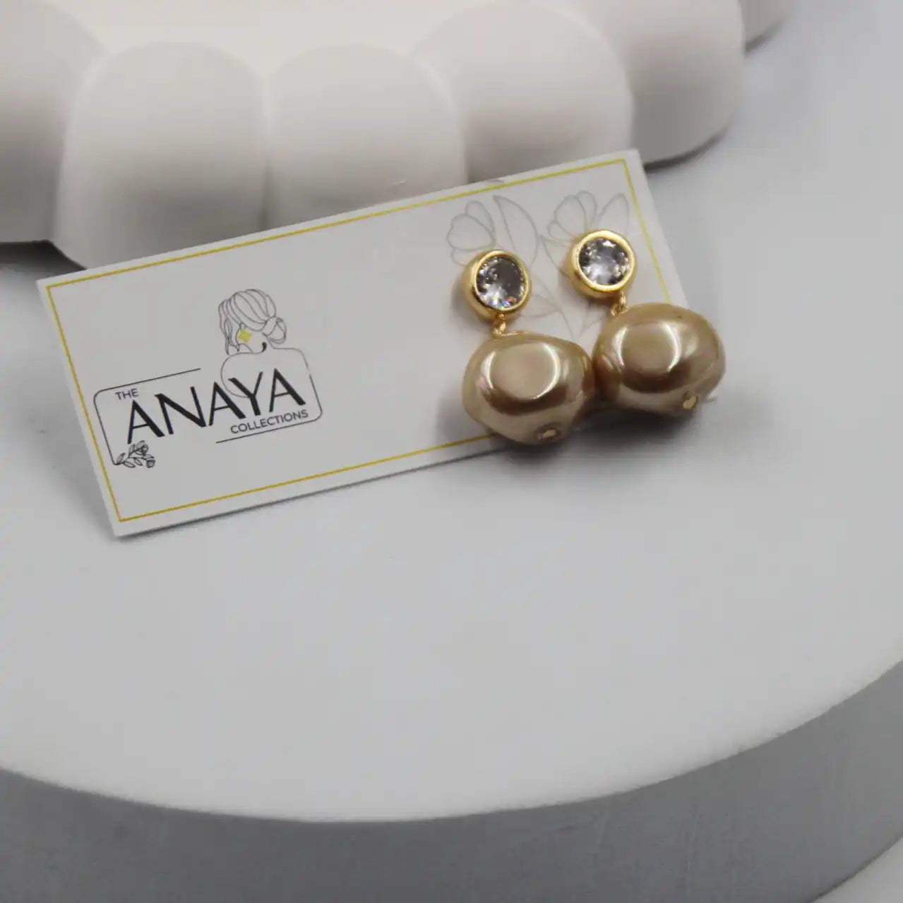 Uncut Shell Pearl Earrings with Diamond