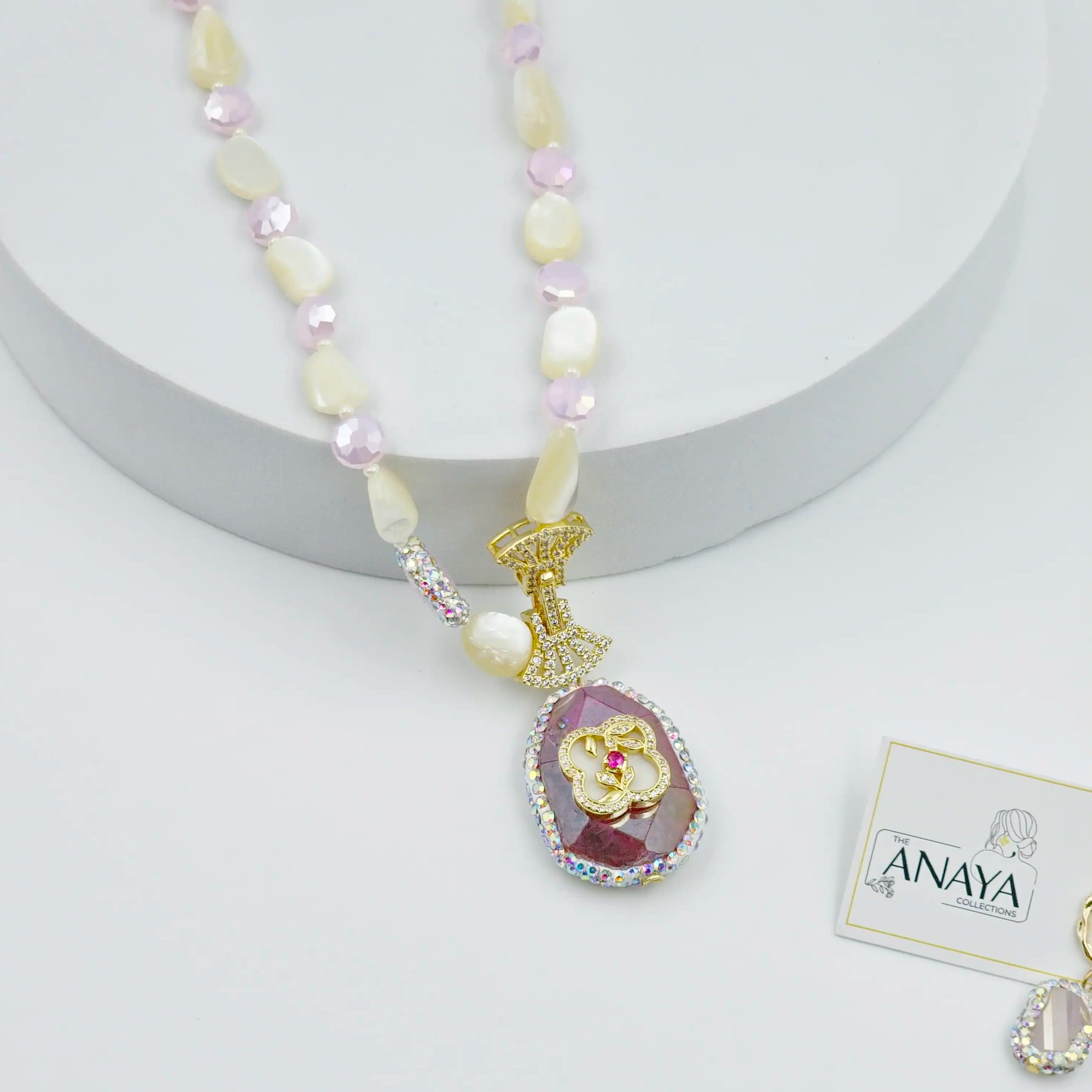 Celeste Royale - MOP Agate Marcasite Necklace Set