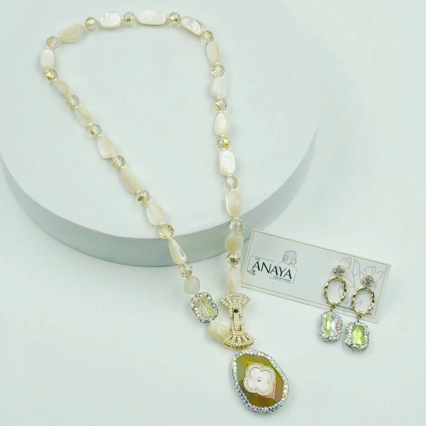 Celeste Royale - MOP Agate Marcasite Necklace Set