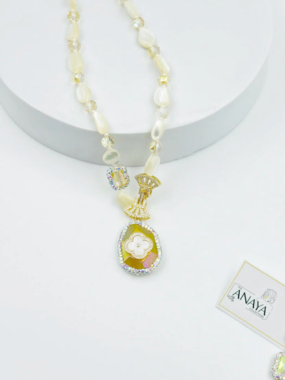 Celeste Royale - MOP Agate Marcasite Necklace Set