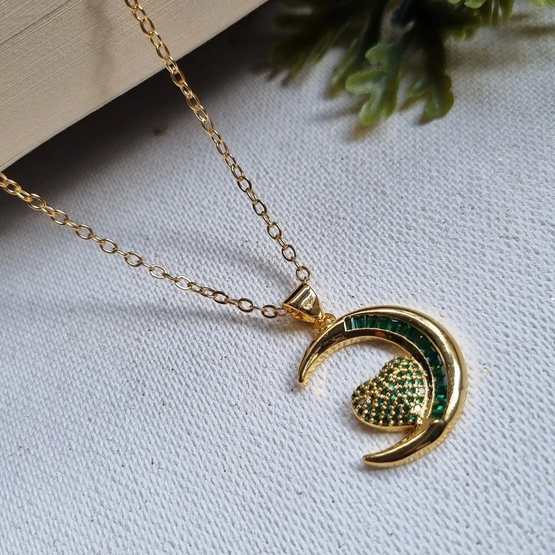 Crescent Moon & Heart Pendant Chain