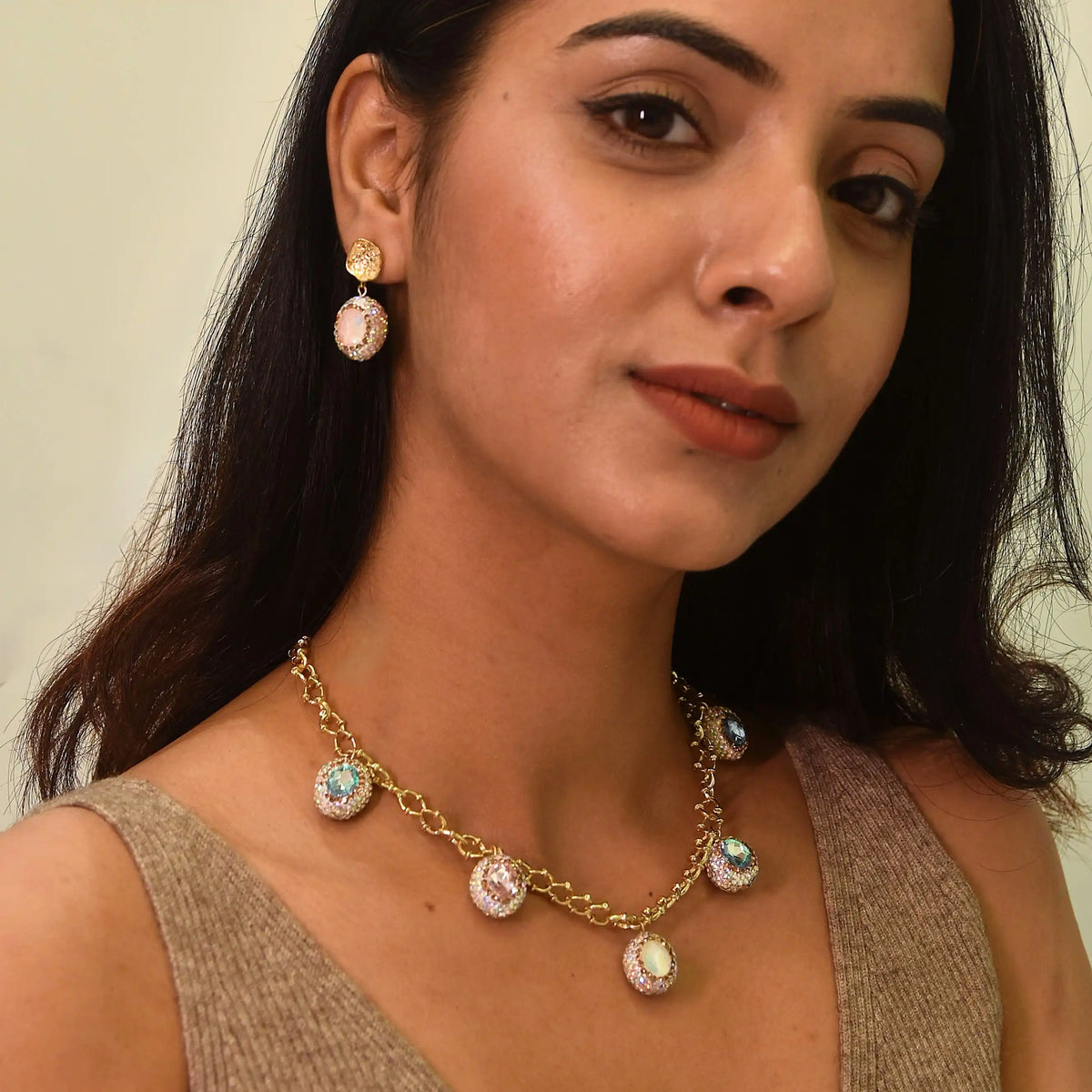 Crystal Marquise Link Chain Set
