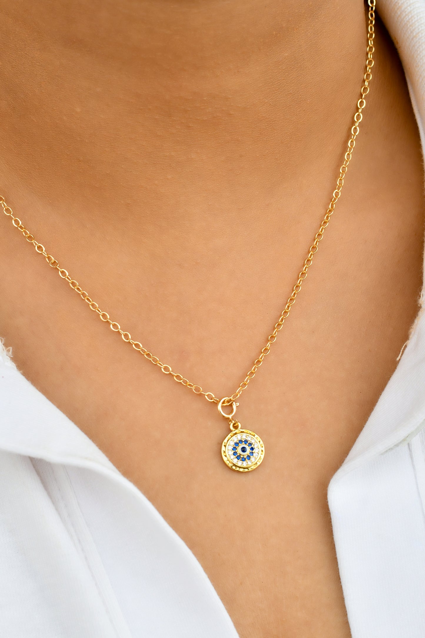 Small Round Evil Eye Chain Necklace