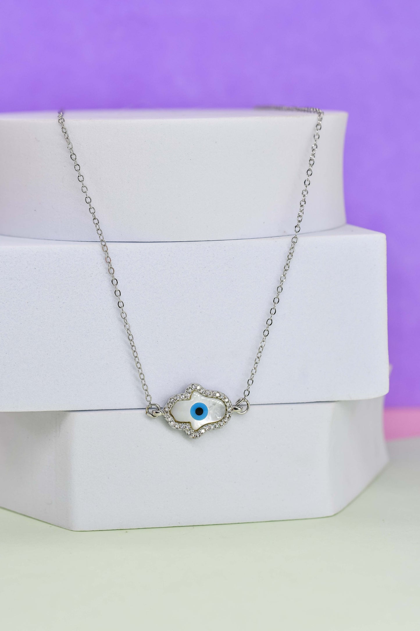 Silver MOP Evil Eye Chain