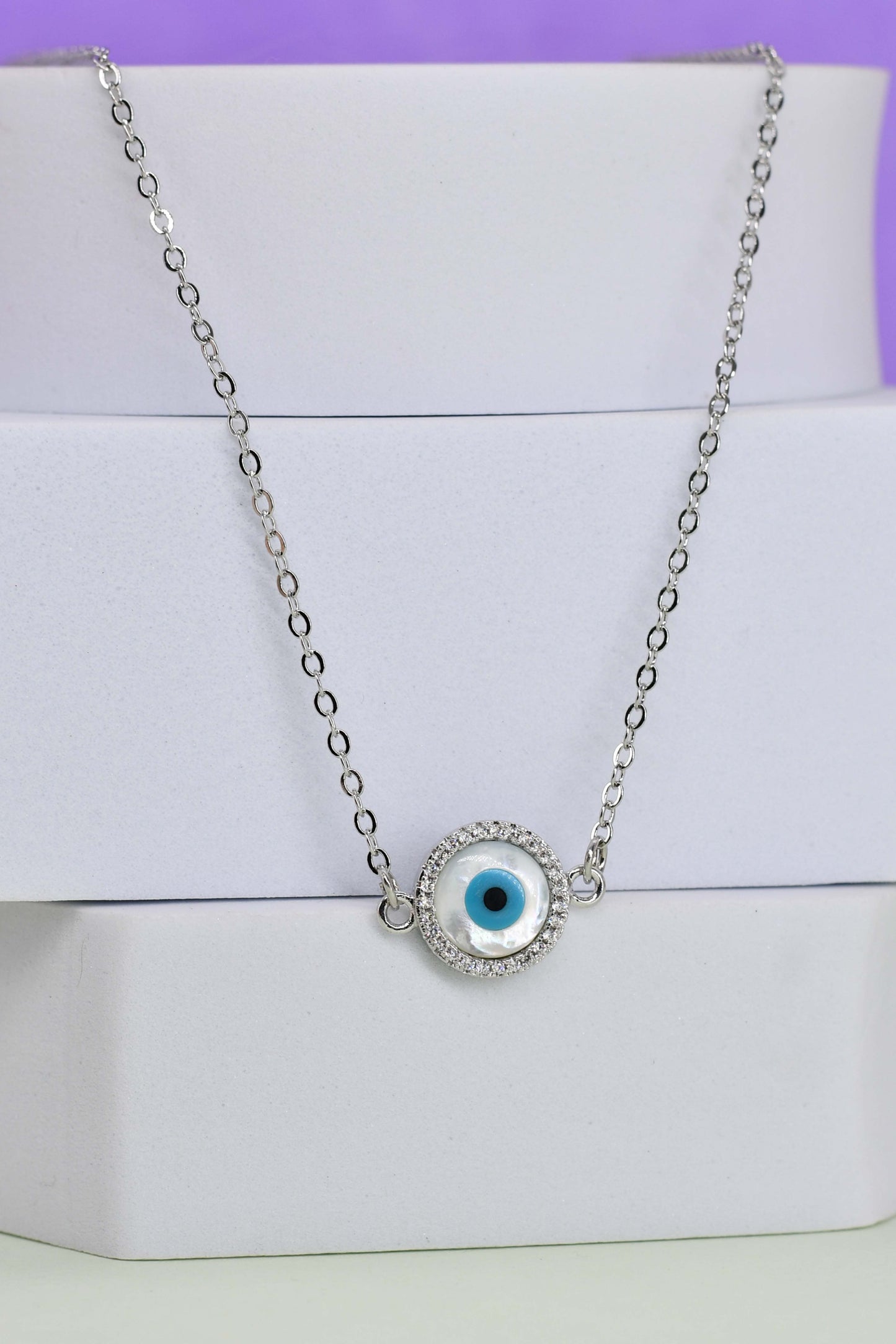 Silver MOP Evil Eye Chain