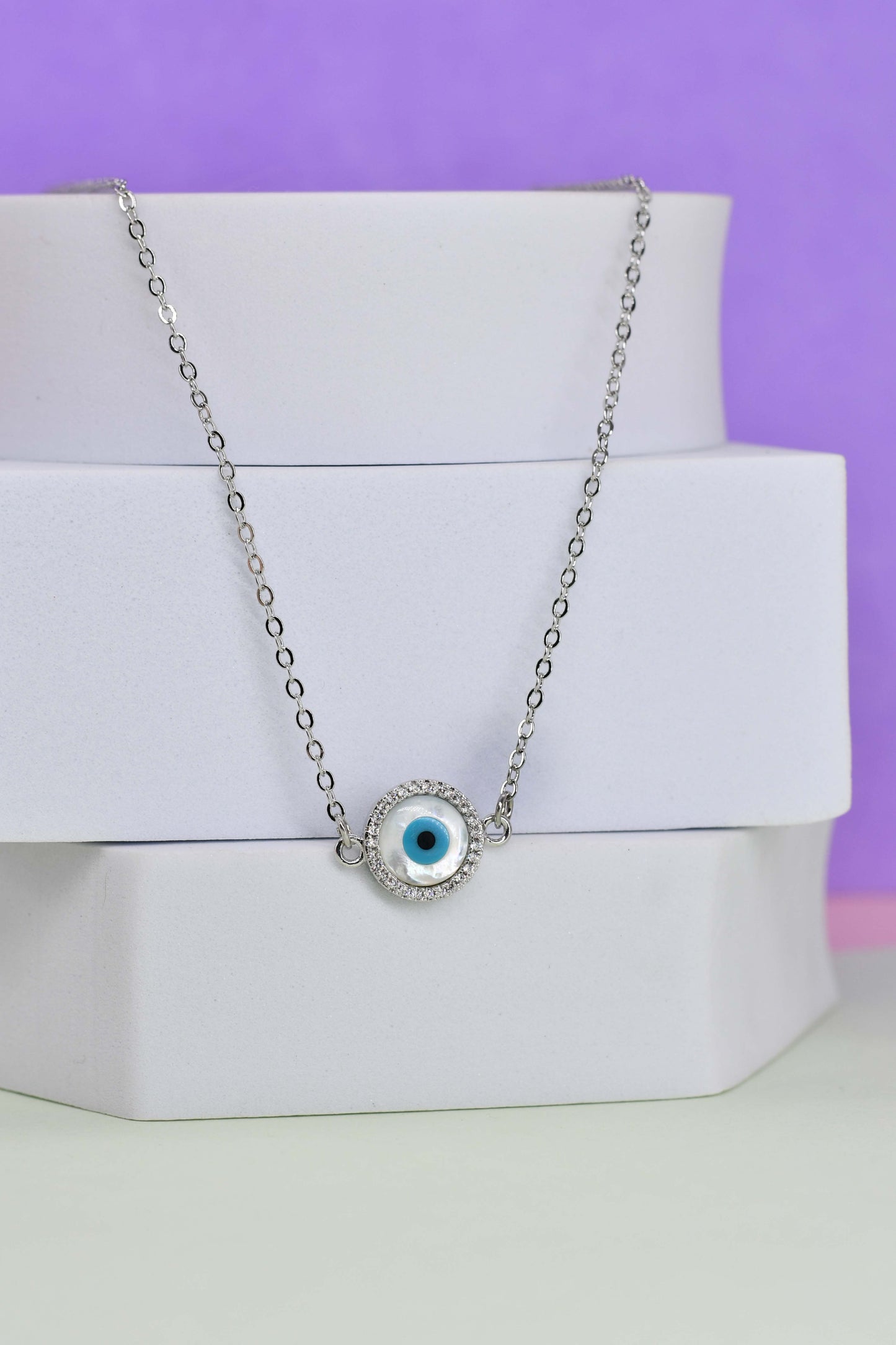 Silver MOP Evil Eye Chain