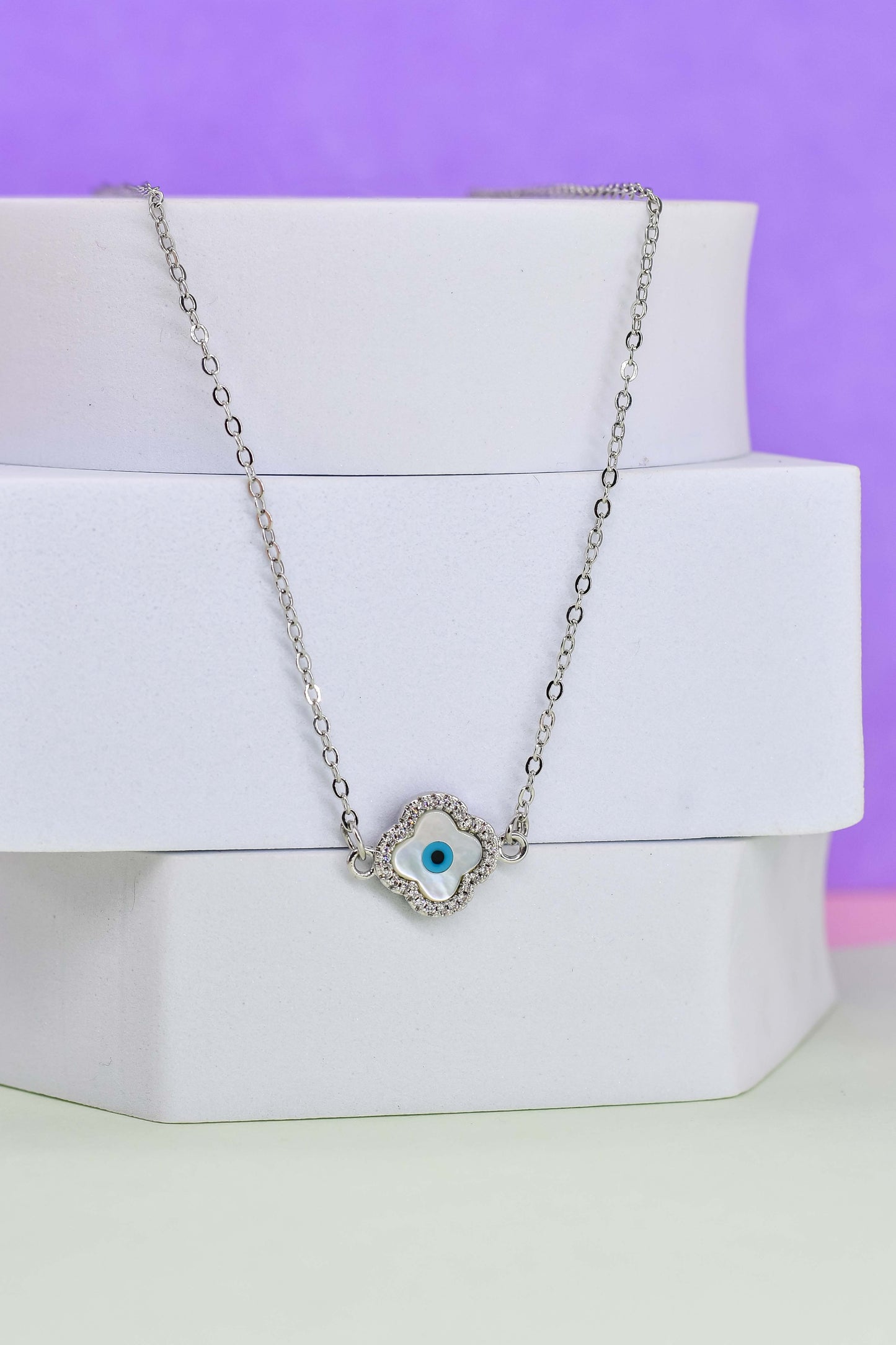 Silver MOP Evil Eye Chain