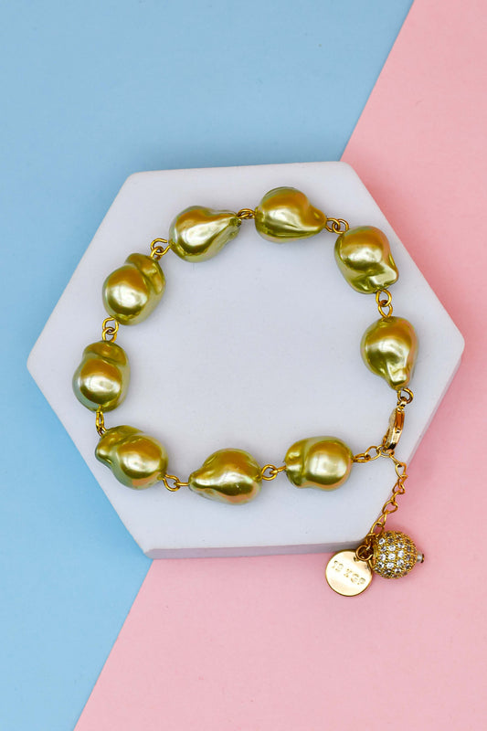 Olive Green Baroque Pearl Bracelet