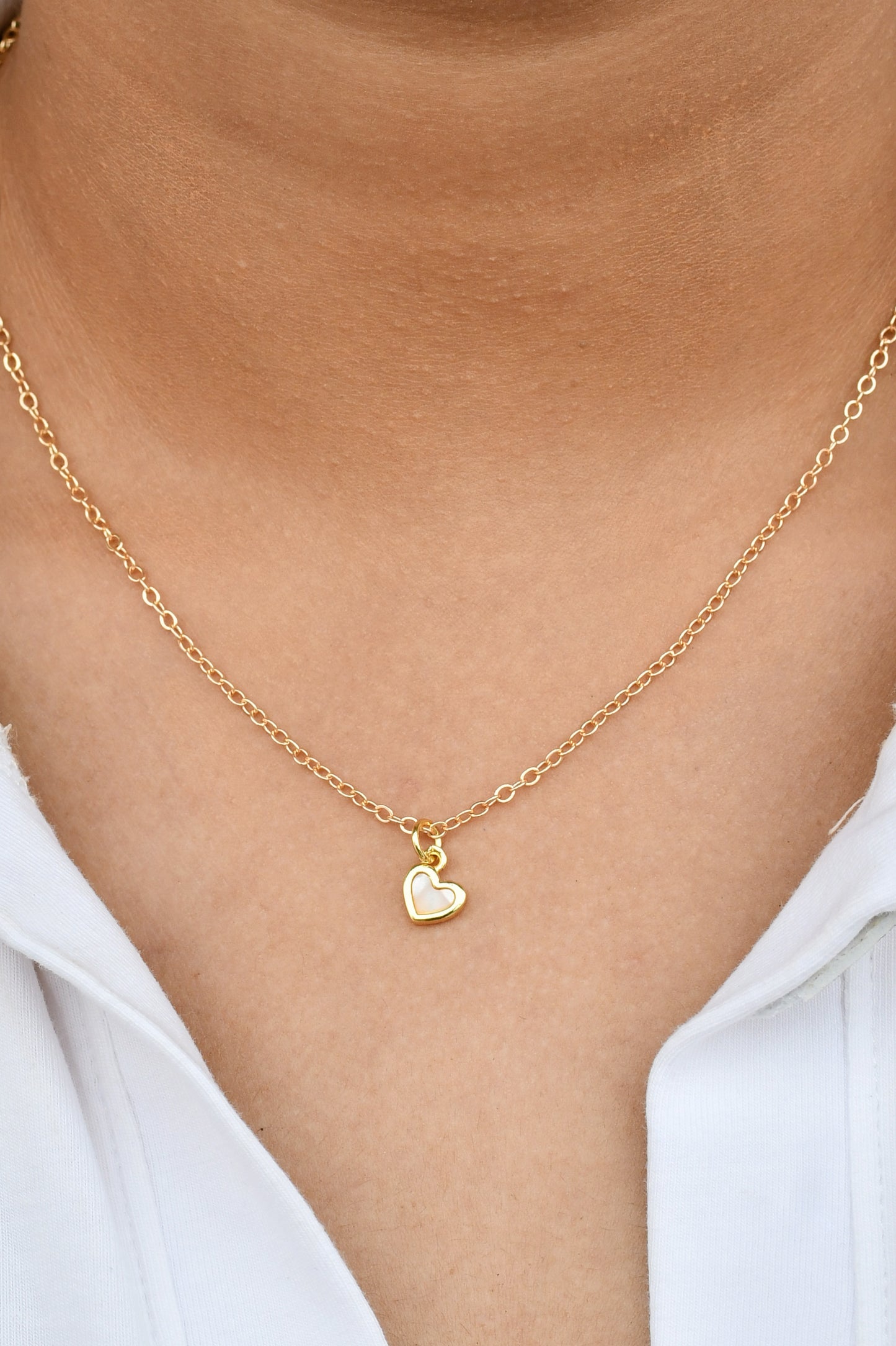 Mini Mother of Pearl (MOP) Heart chain Necklace