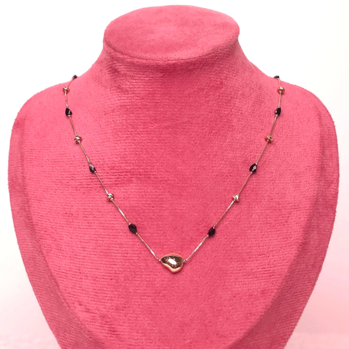 Dainty Black Beaded Pebble Necklace