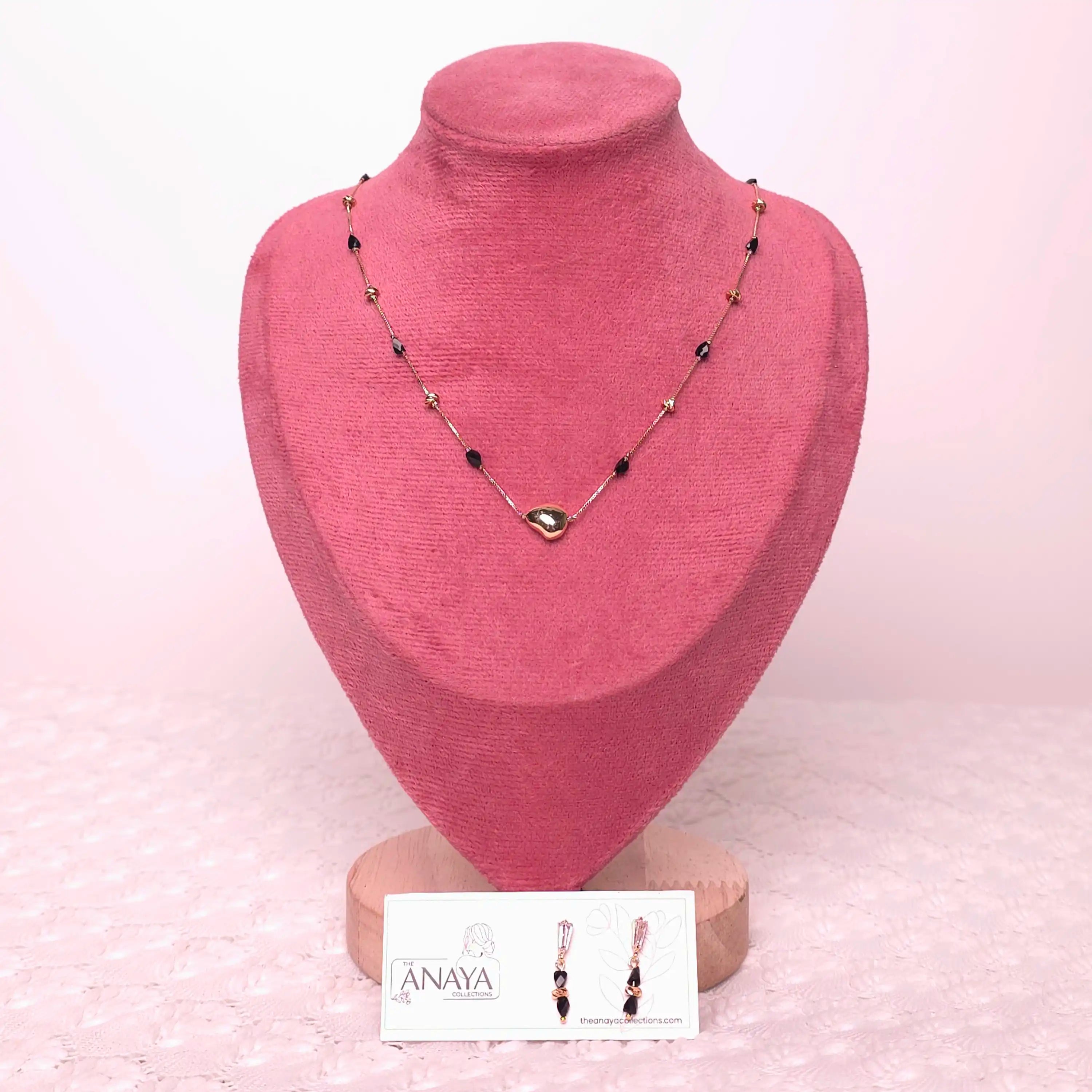 Dainty Black Beaded Pebble Necklace
