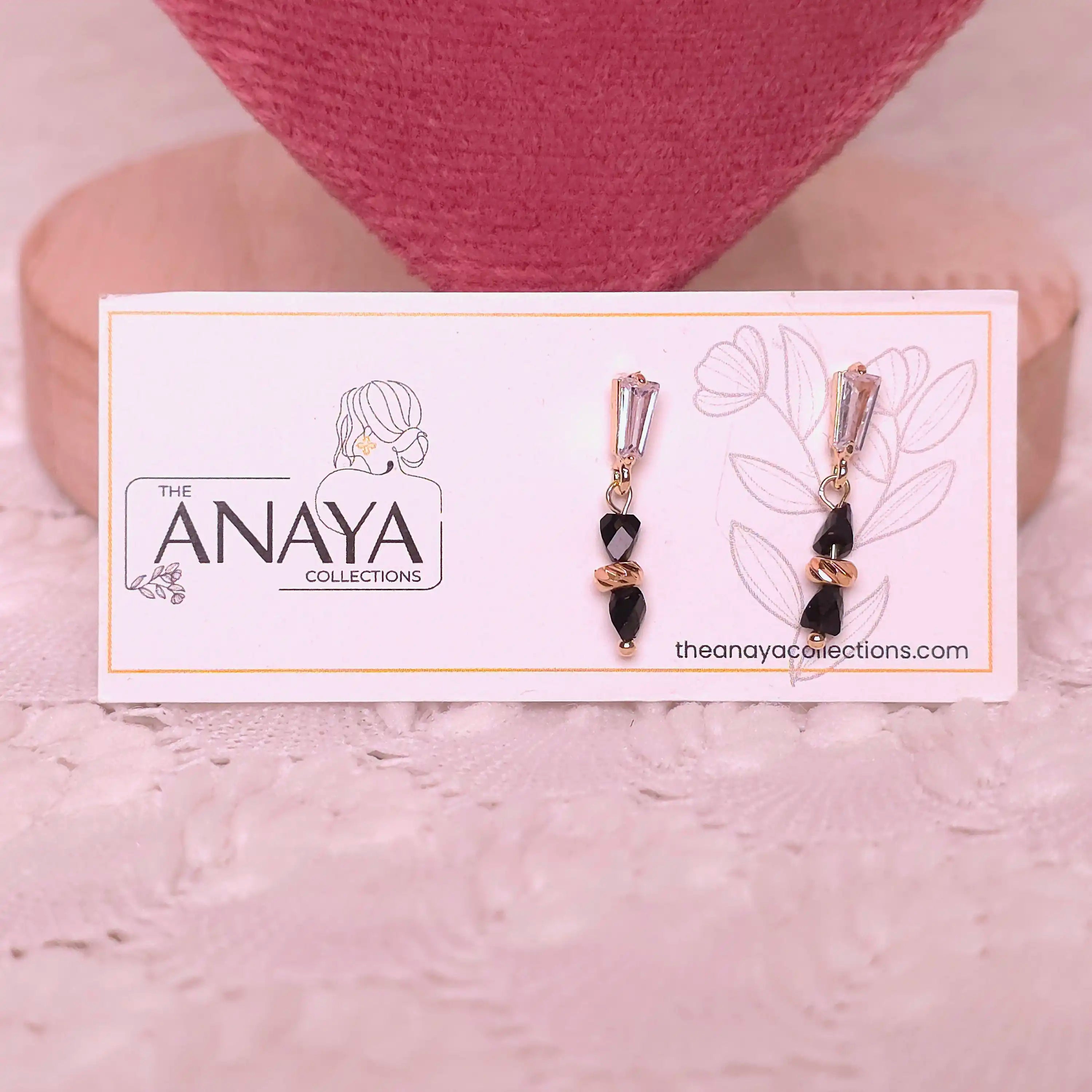 Dainty Black Beaded Pebble Earrings