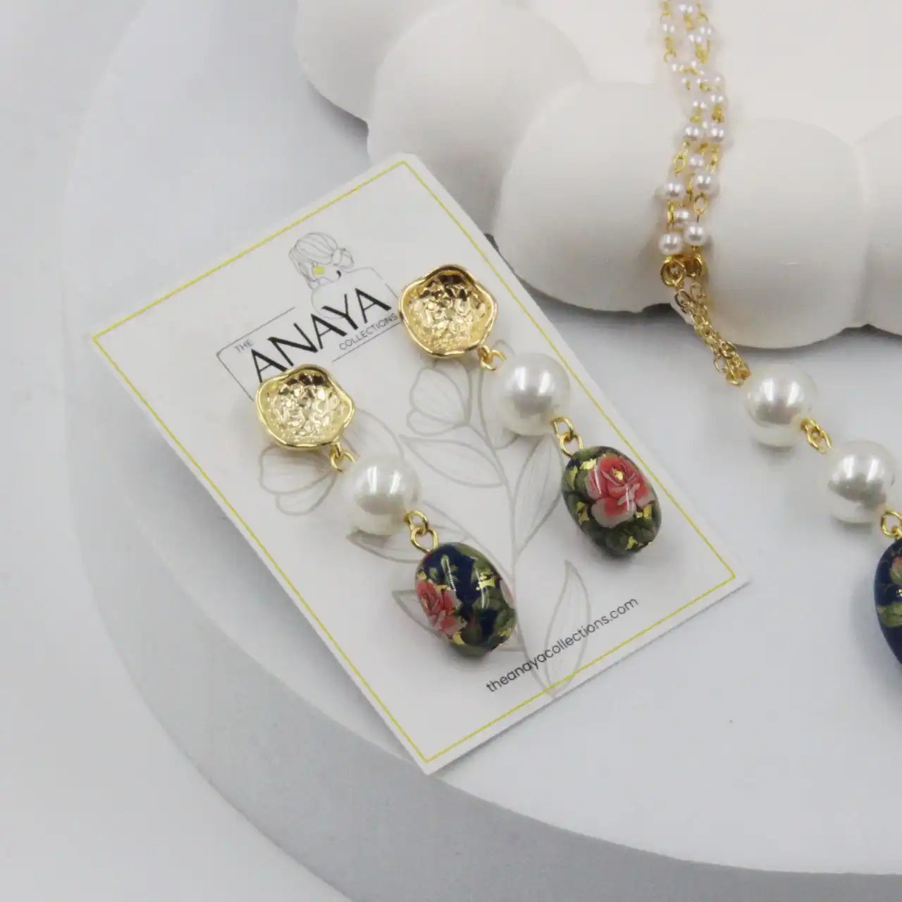 Eternal Bloom Japanese Decal Pearl Earrings