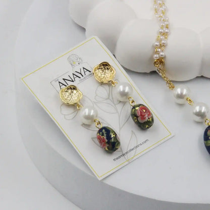 Eternal Bloom Japanese Decal Pearl Earrings