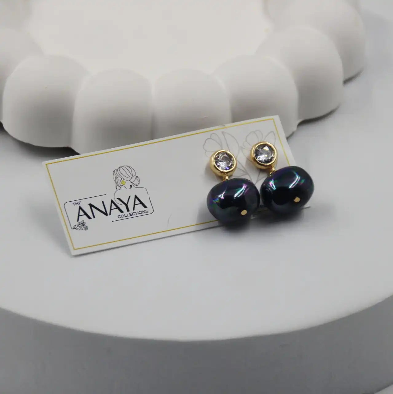 Uncut Shell Pearl Earrings with Diamond