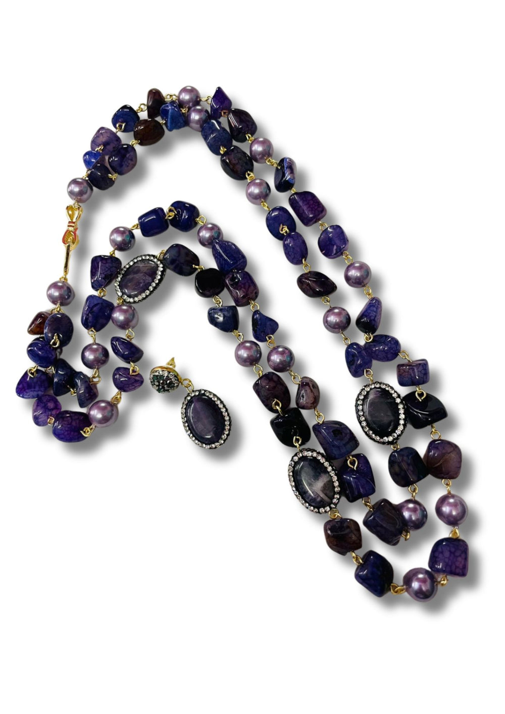 Double Line Agates With Baroque Set Dark Blue