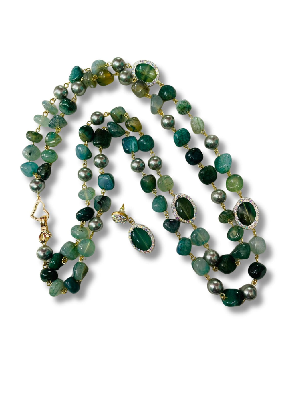 Double Line Agates With Baroque Set Green