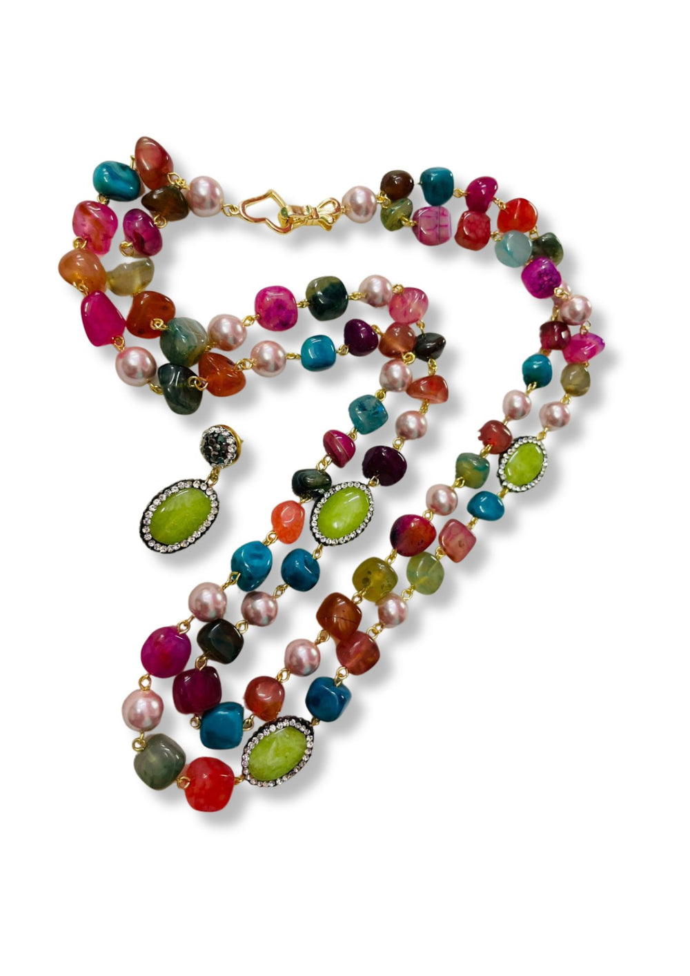 Double Line Agates With Baroque Set Multicolor