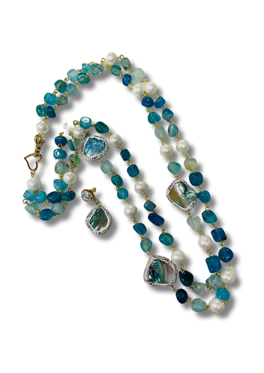 Double Line Agates With Baroque Set Sky Blue