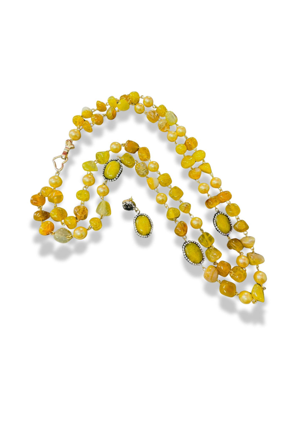 Double Line Agates With Baroque Set Yellow