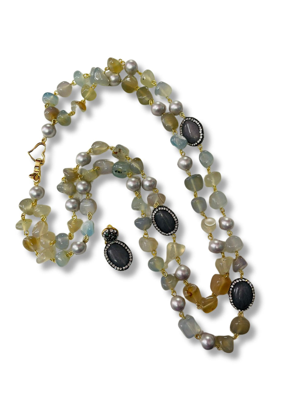 Double Line Agates With Baroque Set Algae colour
