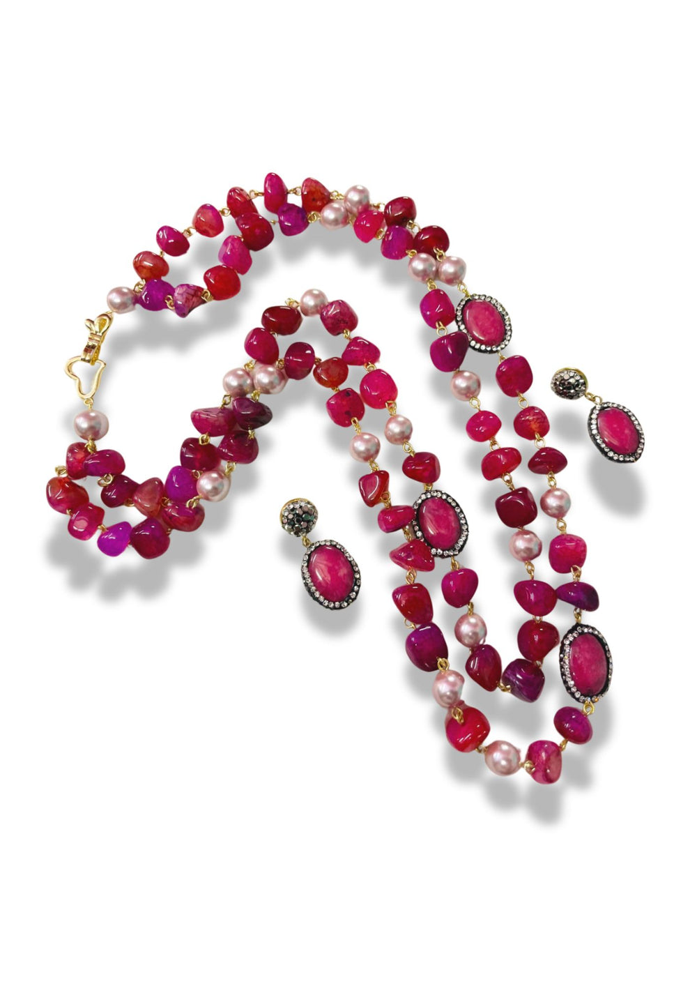 Double Line Agates With Baroque Set Pink