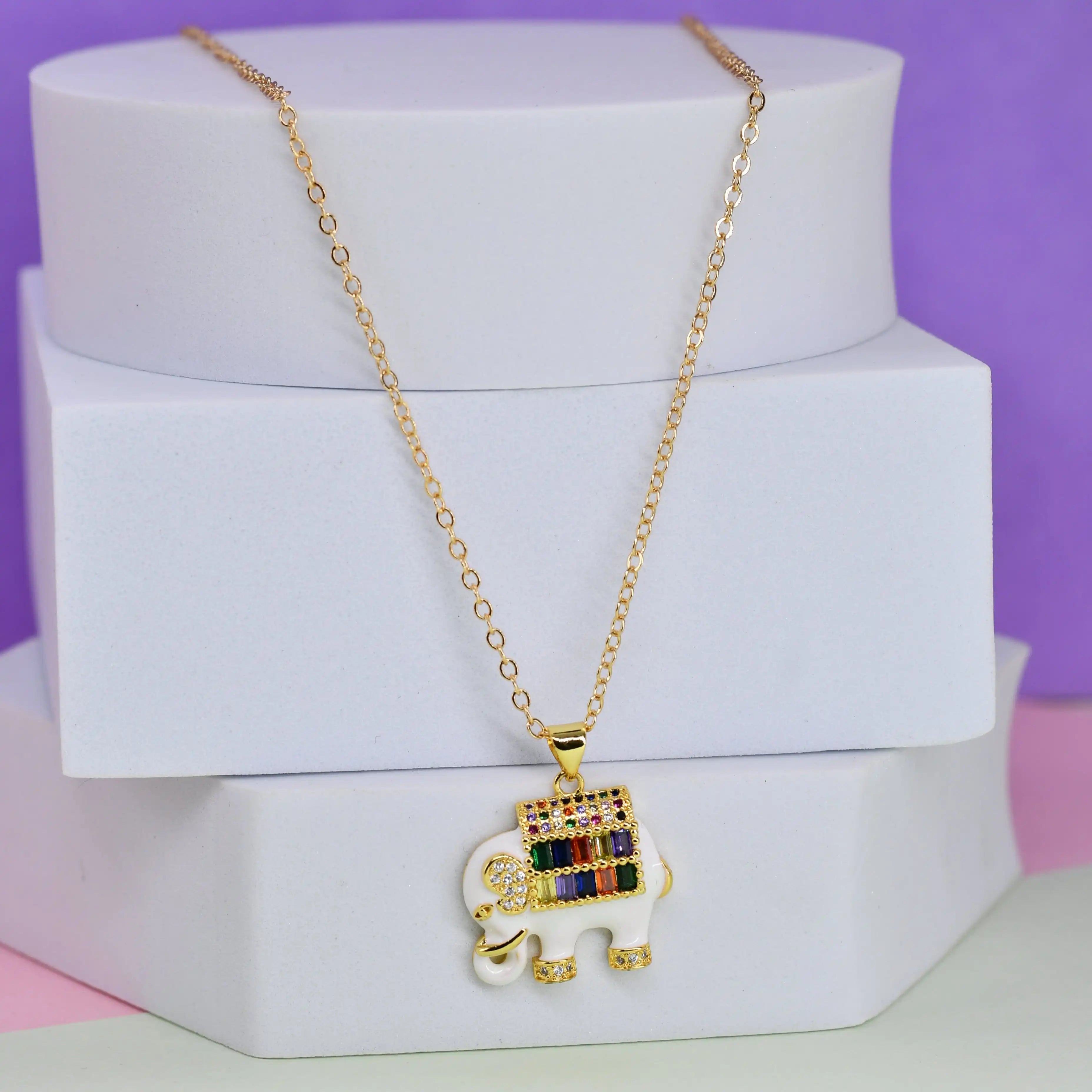 Enamel Elephant Pendant Chain