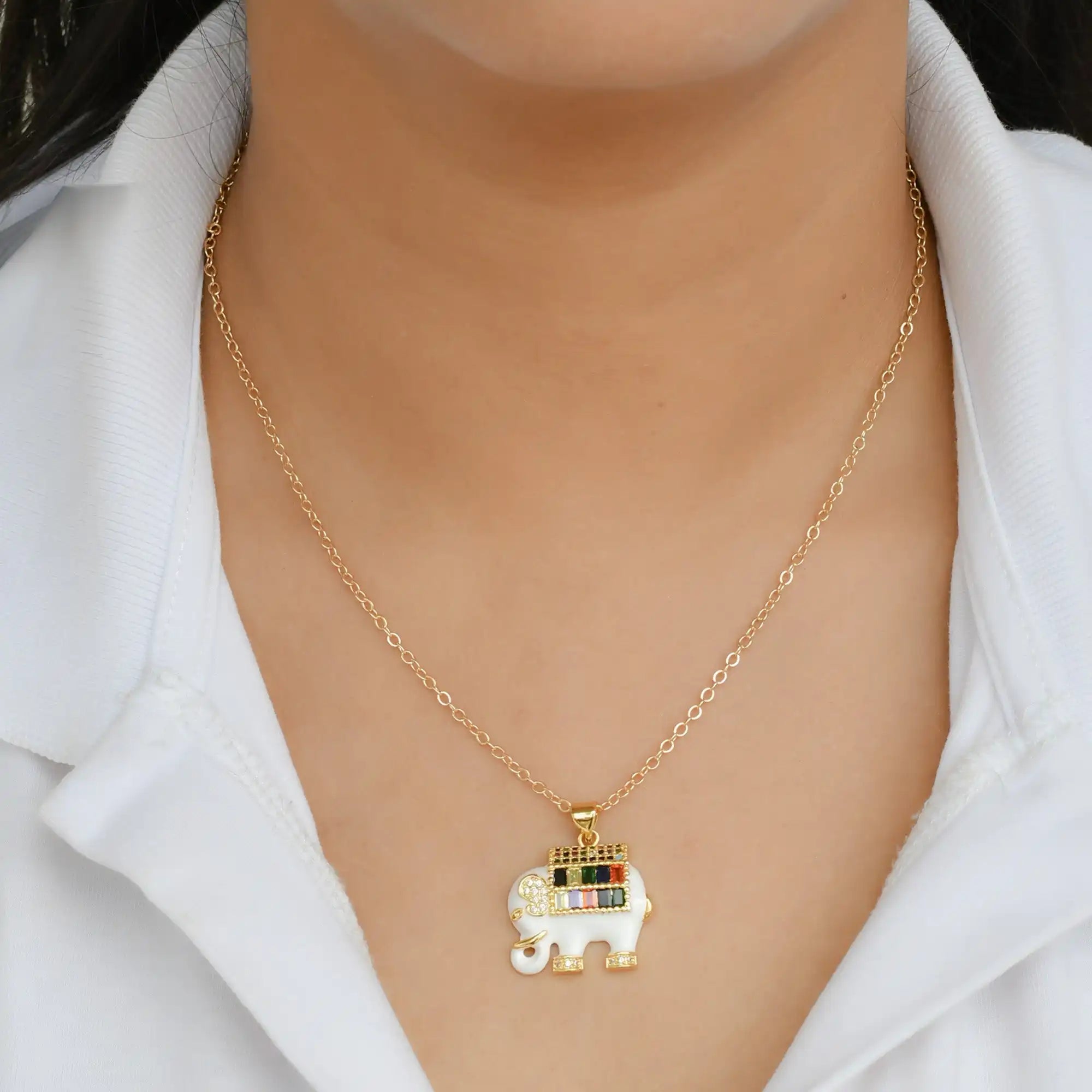 Enamel Elephant Pendant Chain