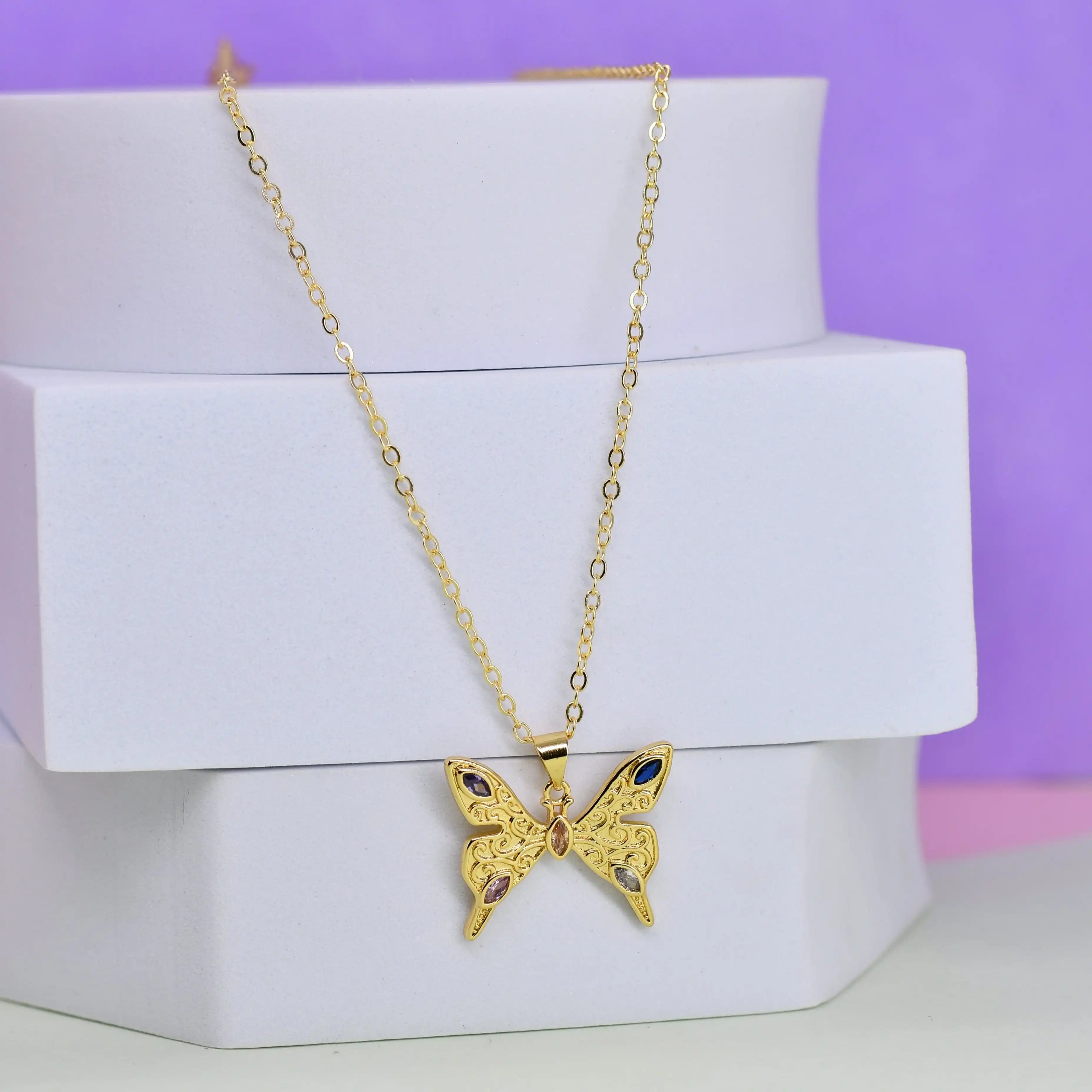 Engraved Butterfly Pendant Chain