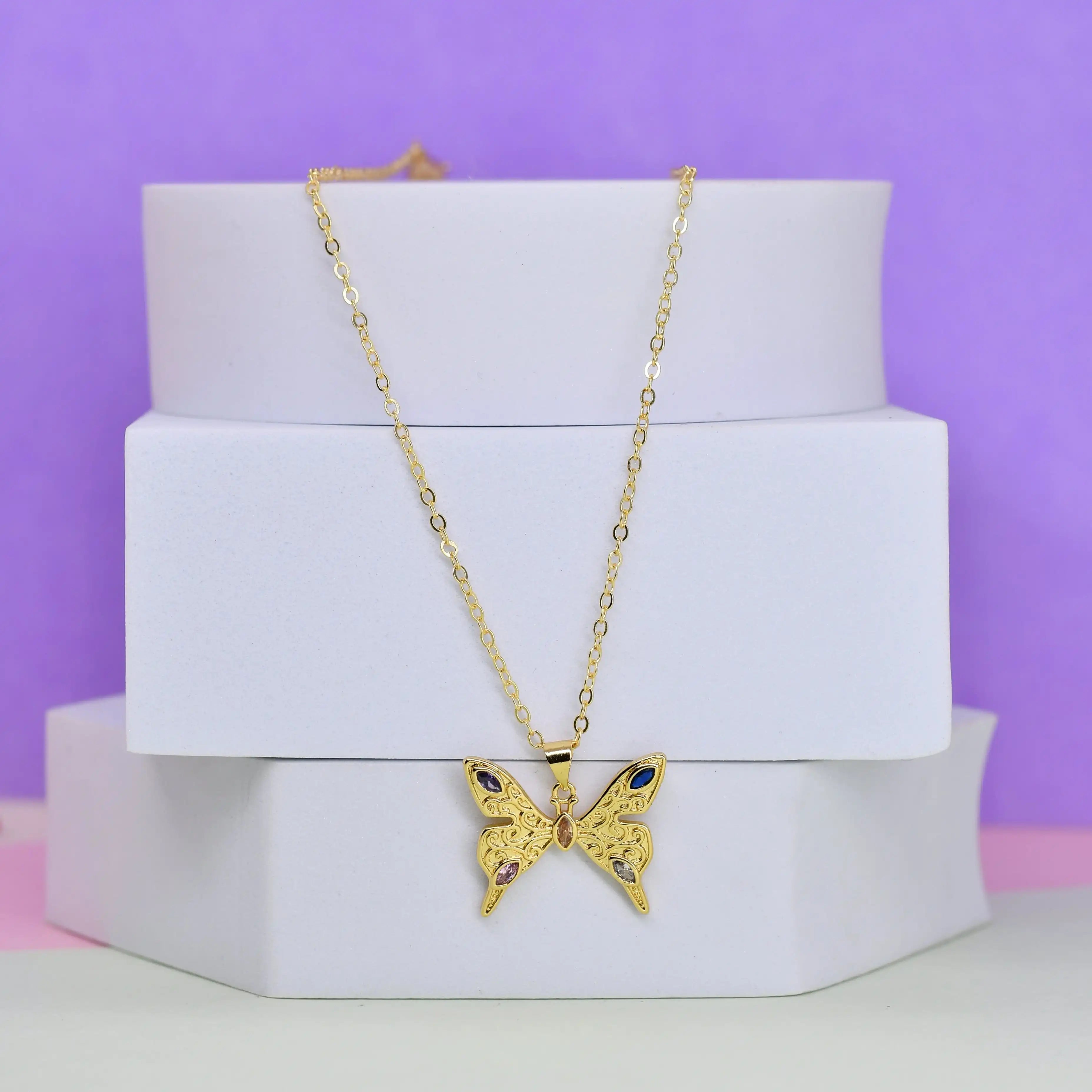 Engraved Butterfly Pendant Chain
