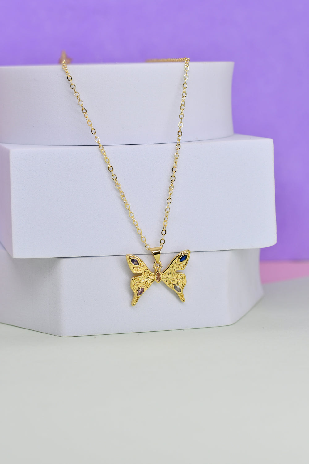 Engraved Butterfly Pendant Chain