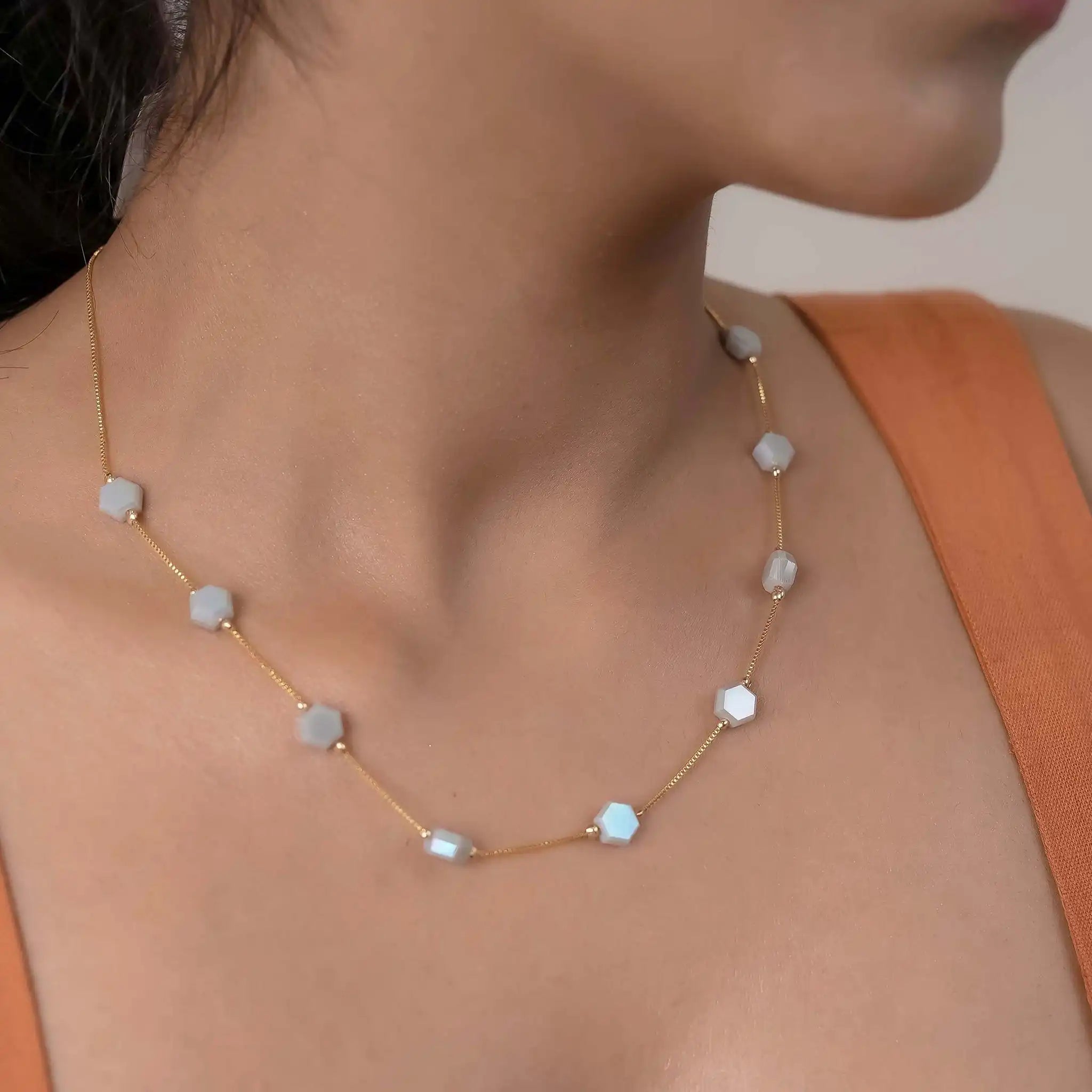 Flat Hexagon Dainty Necklace