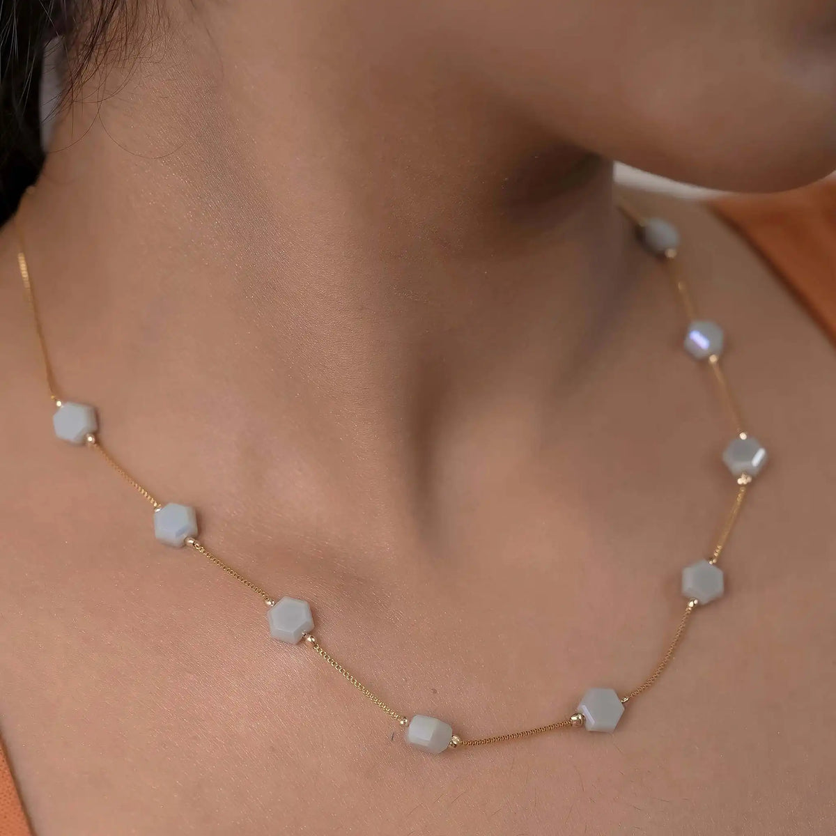 Flat Hexagon Dainty Necklace