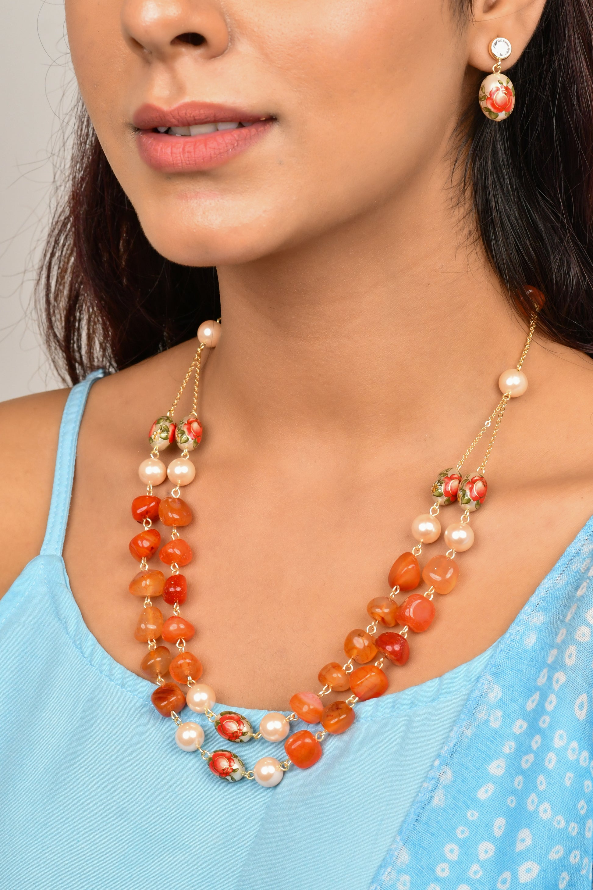 Floral Decal Beads Elegance Set with Japanese Pearl 2