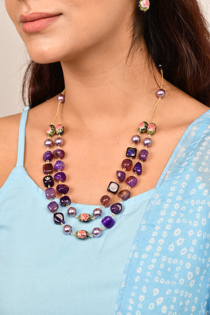 Floral Decal Beads Elegance Set with Japanese Pearl (Purple)