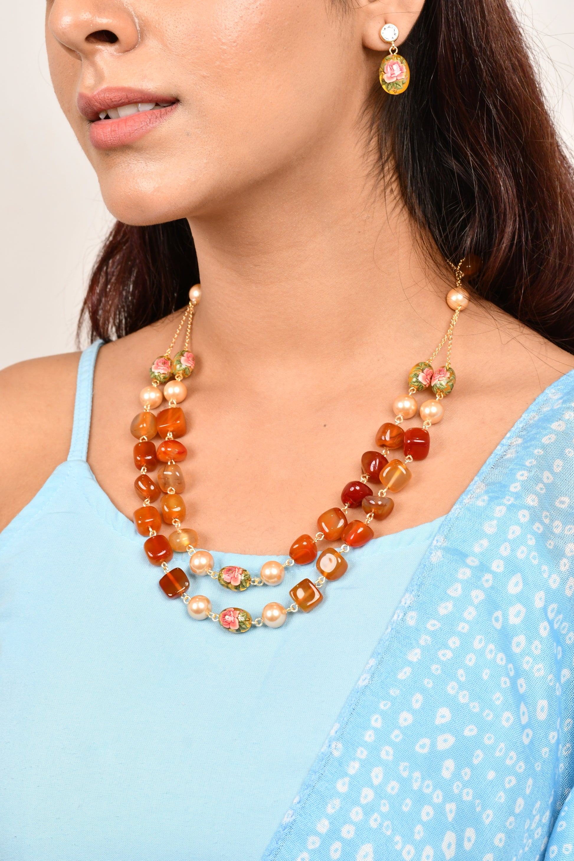 Floral Decal Beads Elegance Set with Japanese Pearl 1